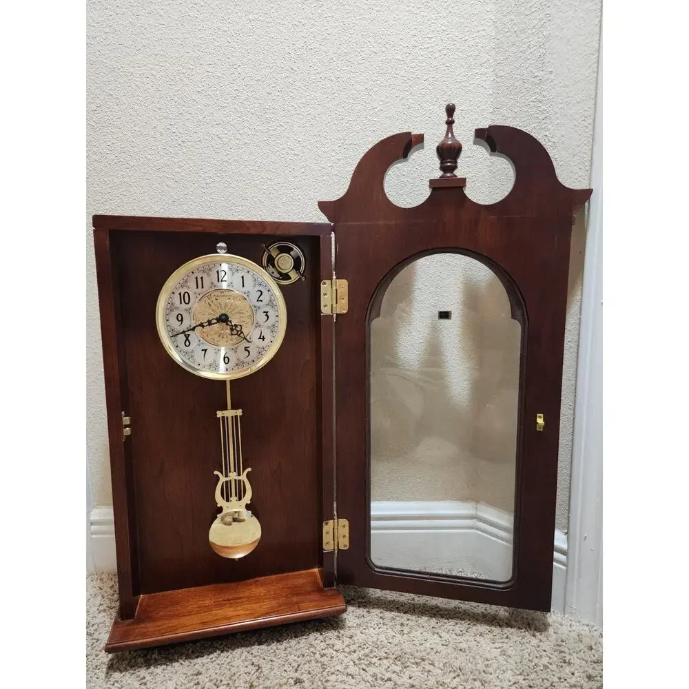 Hermle Hopewell Portsmouth Traditional Dark Wood Wall Clock 31” Decorative